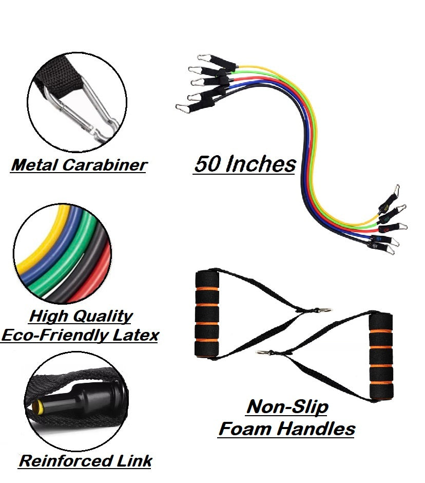 LTrevFit 11pc Resistance Tube Band Set